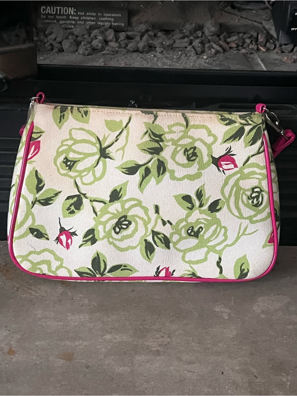 Lulu Guinness Floral  Print Canvas Shoulder Bag with Pink Trim